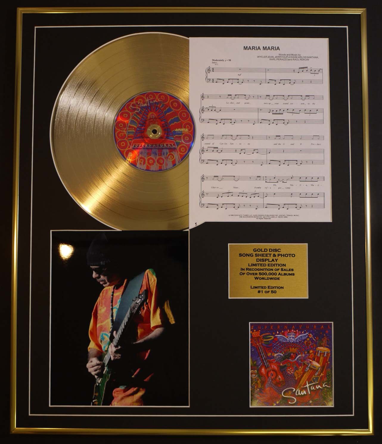 SANTANA/CD GOLD DISC, SONG SHEET & PHOTO DISPLAY/LTD. EDITION/COA/ALBUM, SUPERNATURAL/SONG SHEET, MARIA MARIA