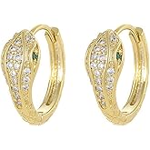 LMQLMK Gold Hoop Earrings for Women - Snake Cubic Zirconia Stud Earrings with Sterling Silver Huggie Posts, Hypoallergenic Small Circle Earrings, Dainty Everyday Jewelry Gift
