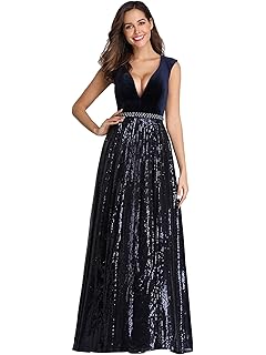 Ever-Pretty A-línea Vestido de Noche sin Mangas Lentejuela Terciopelo Largo para Mujer 07840