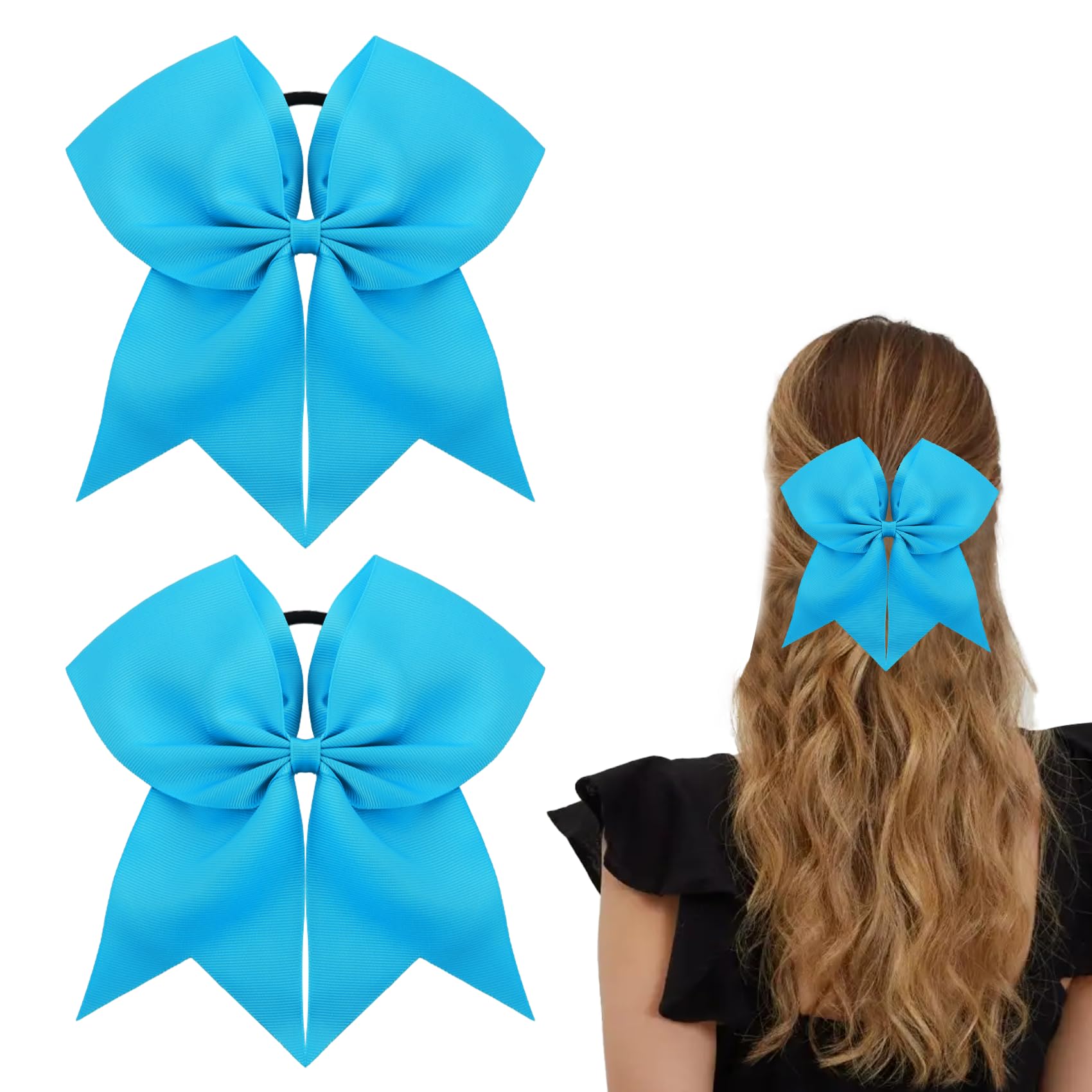 Photo 1 of Ardusnpe 8 Inch Large Cheer Bows, Blue, 2 Pcs for Girls