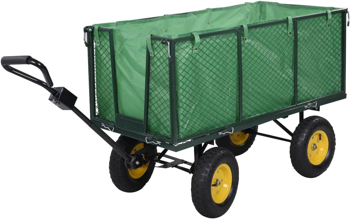Olive Steel Dump Cart with Removable Sides and 2-In-1 Convertible Handle ,Aerocart Multifunction Wheelbarrow, Dolly and Cart,Wheelbarrow Lawn Garden Supplies 800 lbs