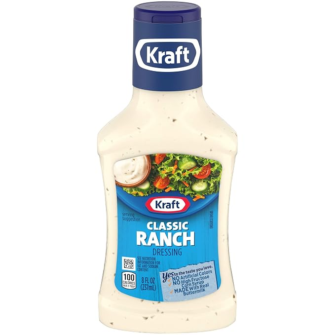Kraft dressing ranch Water soybean Oil, vinegar, sugar, salt, contains less than 2% of egg yolks, whey (from Milk), modified (021000643592)