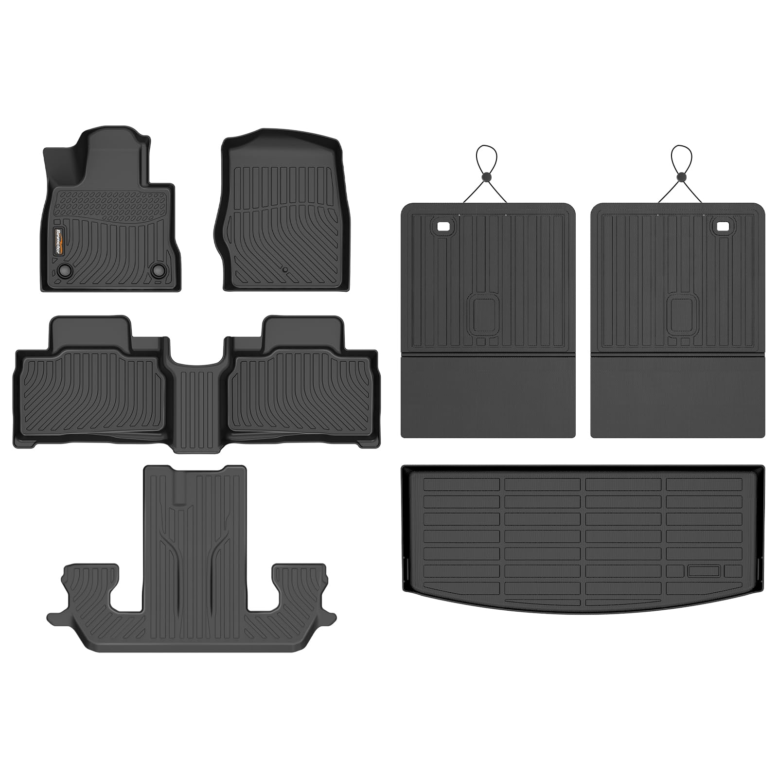Binmotor-for Ford Explorer 6 Seat Captain Chairs 2020-2025 2026, All Weather Car Floor Mats and Cargo Liner Seatback Cargo Set, Waterproof TPE Car Mats for Explorer Accessories-Black Image