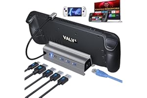 B3 BIGTHREE Docking Station for Steam Deck ROG Ally, 6 in 1 Stream Deck Dock with HDMI 2.0 4K@60Hz, 1000Mbps Gigabit Ethernet, 3 USB-A 3.0 and Full Speed Charging USB-C Port Compatible with Valve Steam Deck