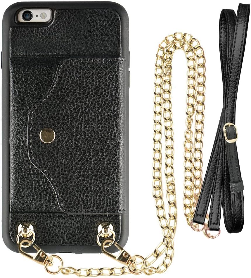 Amazon Com Lameeku Iphone 6 Plus Wallet Case Iphone 6s Plus Case With Credit Card Holder Slot Leather Case Protective Cover With Crossbody Chain Strap Wrist Strap For Apple Iphone 6 Plus 6s Plus