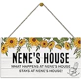 Rustic Nene's Sunflower Sign, 12x6in Hanging Wood Plaque, What Happens at Nene's House, Gift for Grandma