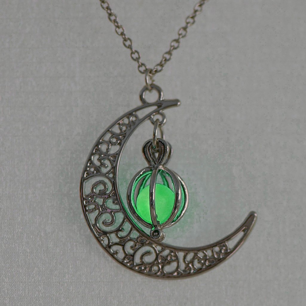 JOVIVI Schmuck,Damen Kette Nachtleuchtende eisblau grün Halbmond Herz Kürbis Hohl Anhänger Halskette Leuchtend Kugel,Kürbis (grün)