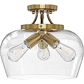 VONLUCE Semi Flush Mount Ceiling Light, 13.8" Ceiling Light Fixture with Clear Glass Shade, E26 Base, 3-Bulb Industrial Light