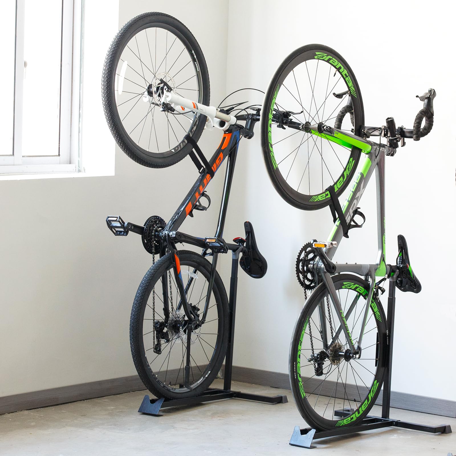 Photo 1 of PHUNAYA Bike Stand,Vertical Bike Rack For Indoor Bike Storage,Upright Bicycle Stand Floor.Heavy Duty Bike Holder With PVC Coating.Suit 24"-29" MTB,Hybrid and Road Bike,Patent Application. (2 Pack)