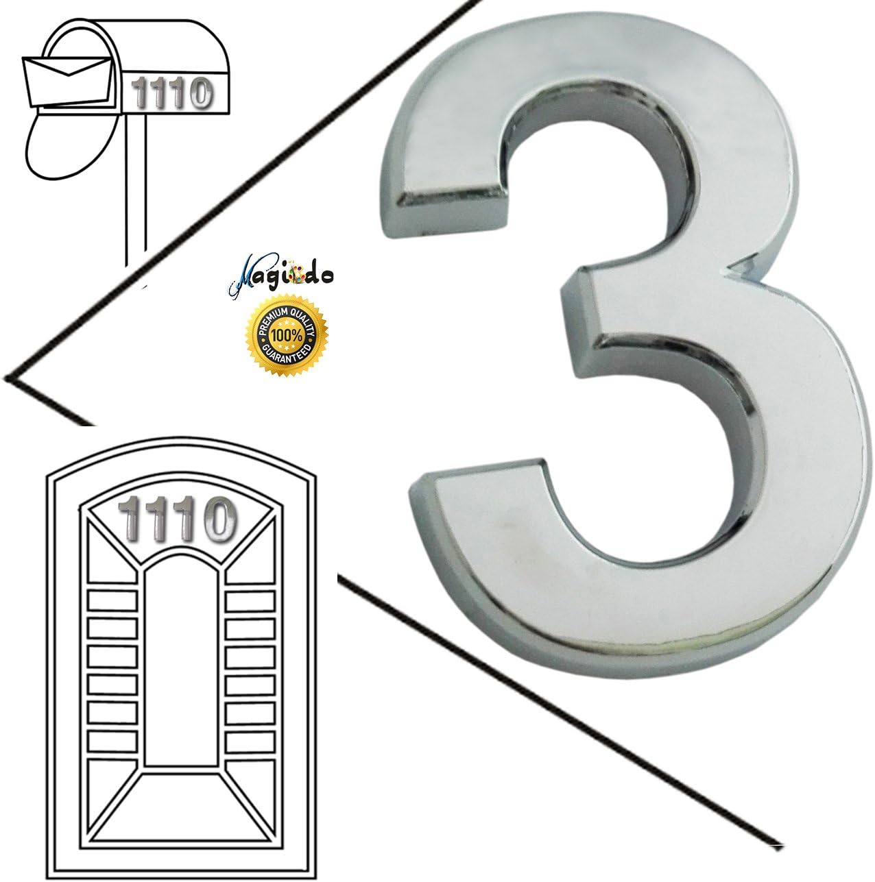 Solid Metal Number 2 Packs– 2-3/4 Inch Magicdo, Modern Silver House Number, Floating Appearance, Easy to install and made of solid Metal (2Pcs/pack Silver) (plastic silver 3)