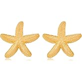 RAUCHBE Gold Starfish Earrings for Women Textured Starfish Stud Earring Summer Beach Earring Vacation Jewelry