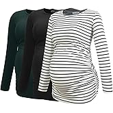Smallshow Women's Maternity Shirts Long Sleeve Pregnancy Clothes Tops 3-Pack