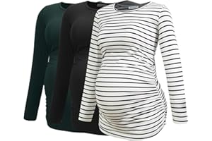 Smallshow Women's Maternity Shirts Long Sleeve Pregnancy Clothes Tops 3-Pack