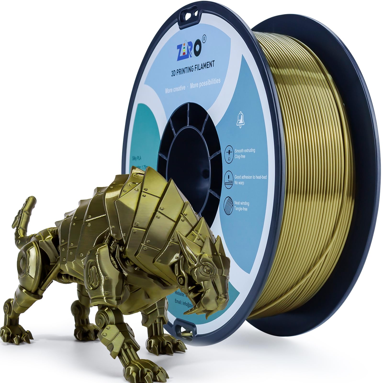 ZIRO PLA Silk Filament 1.75mm, 3D Printer Filament PLA Silky Series 1.75mm 1KG(2.2lbs), Dimensional Accuracy +/- 0.03mm, Bronze