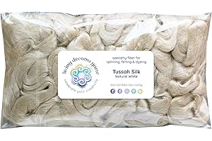 LIVING DREAMS YARN Tussah Silk Fiber for Soap Making, Spinning, Blending, Felting, Dyeing, and Paper Making. Premium Grade Natural White Combed Top Roving.