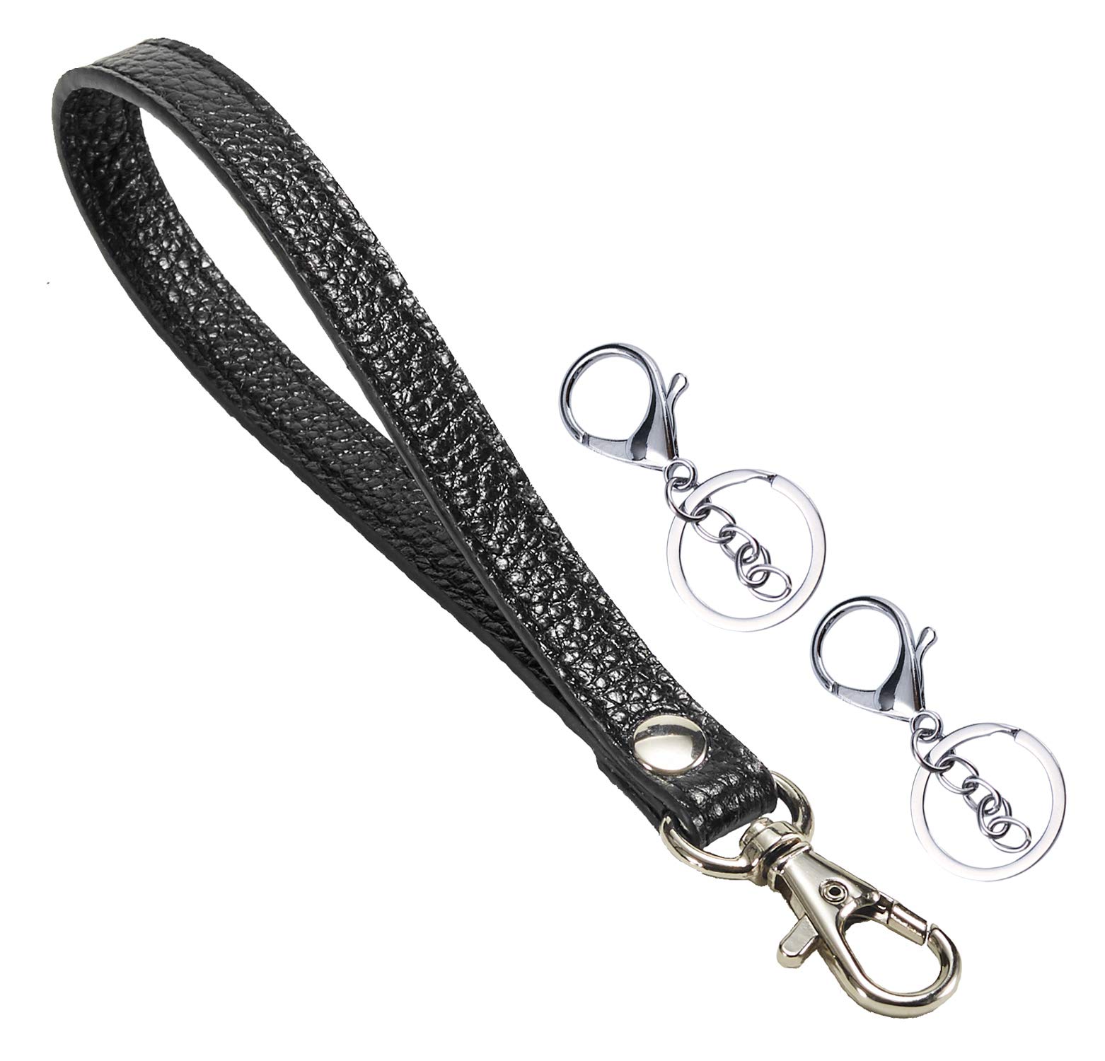 UTreers Wristlet KeyChain Strap for Wallets Bag Keys Phone Case Wristlet Strap Genuine Leather Strong&Sturdy, A Black(silver Clasp+2keychain), One Size