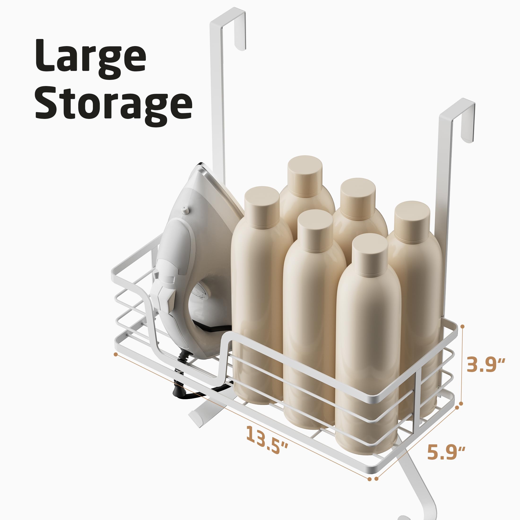 KES Over The Door Ironing Board Holder, Ironing Board Hanger Over Door Organizer with Storage Shelf Y and T Shaped Fits for 1 3/8 Doors White, HIR501A-WH