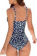 WIN.MAX One Piece Swimming Costume Tummy Control Ruched Padded Navy Bird UK18 view 4