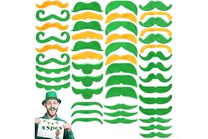 LUKBERA 48 PCS St. Patrick's Day Fake Mustache Stickers Set, Self Adhesive Novelty Beard for Kids Adults Irish Saint Patrick's Day Party Favors Cosplay Costume Supplies Decorations Accessories