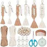 BEUNITONE 6 Sets DIY Macrame Keychain Kit for Beginner Boho Macrame Starter Keychain Kit with Instruction Video DIY Personalized Macrame Alphabet Wood Bead Keychain kit Charms for Bag Car Key Decor