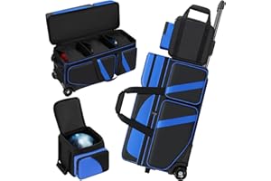 Aleemin 4 Ball Bowling Bag with Wheels, Bowling Bag 4 Ball Roller with Multi-pocket & Shoe Compartment & Retractable Handle, 3 Ball Roller Bag + 1 Ball Color Matching Add On Tote