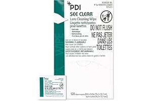 PDI See Clear Lens Cleaning Wipes, Non-Streaking & Anti-Static for Glasses, Eyeglasses, Loupes & Safety Eyewear, 1 Box of 120 Individually Wrapped Packets, Large 6" x 5"