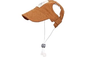MIANHUATANG Pet Dog Baseball Cap, Cat Hat, Cat Dog Sun Cap with Ear Holes, Adjustable Puppy Outdoor Sun Hat (Brown, Large)