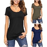 Amoretu Women's Scoop Neck Short/Long Sleeve Tees Cotton T Shirts Blouses Tops