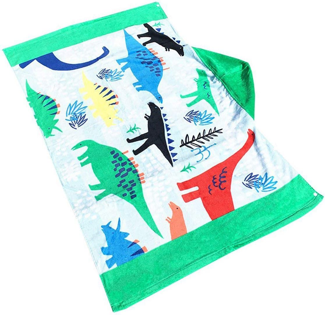 Uniuooi Boys Girls Hooded Beach Bath Towel Poncho, 100% Cotton Super Soft Cartoon Kids Childrens Blanket Bathrobe for Swimming, Surfing, Bathing (Dinosaur)