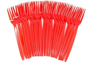 BLUE ORCHARDS Red Plastic Forks (24 Pack) - Red Forks for Parties, Lightweight Plasticware, Colored Plastic Forks, Plastic Utensils, Disposable Cutlery for Occasions, Party Plastic Forks, Halloween Party