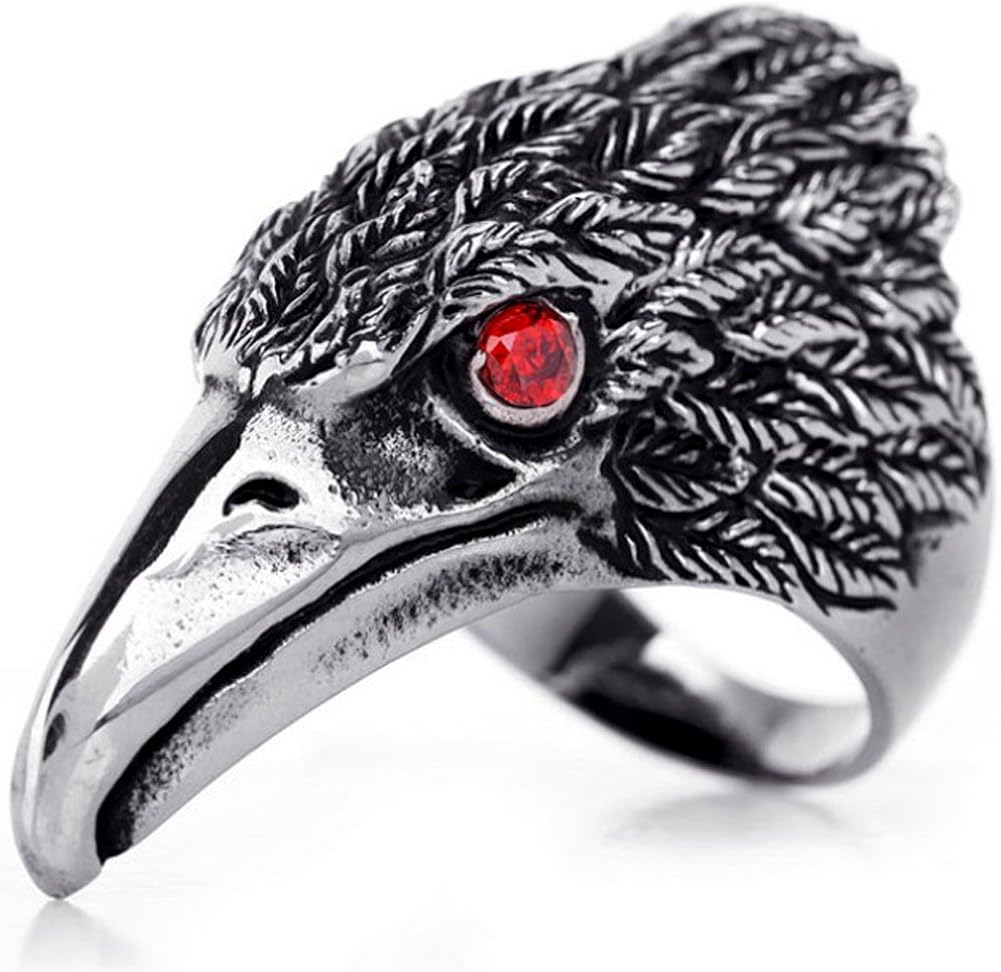 JewelryWe New Stainless Steel Hawk Eagle Ring, Mens Biker Engagement Wedding Band Black Silver Tone (with Gift Bag), V