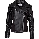 Nicole Miller Women's Leather Moto Jacket With Asymmetrical Zipper Biker Jacket with Zipper Pockets Sizes S–XL