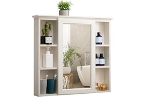 ALIMORDEN Mirror Medicine Cabinet with Shelves, Bathroom Wall Storage Cabinet, 30 Inch x 28 Inch, Over The Vanity, Toilet (No