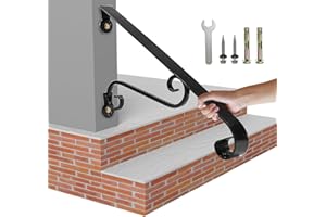 VLAENG 21.7" Outdoor Stair Handrails,1-2 Steps Stairs Rails-Wall Mounted Wrought Iron Hand Railing-Staircase Grab Rail-Heavy Duty Metal Art Handrail for Outdoor Steps-Porch Garage-Anti-Corrosion Carbon Steel