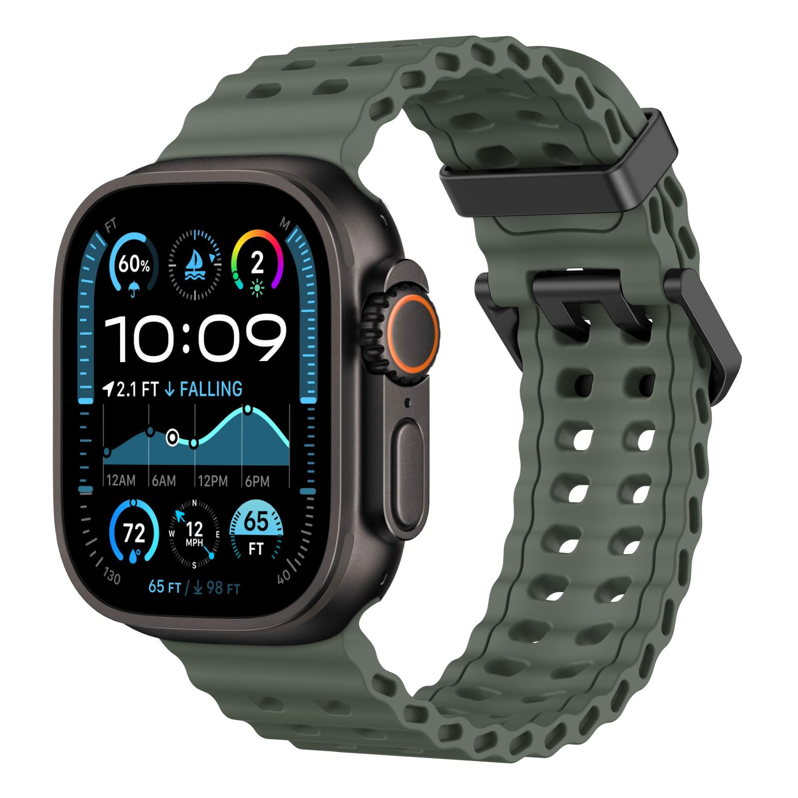 Astorgos Breathable Ocean Band Compatible with Apple Watch Ultra 3/2/1 49mm,S11/S10 46mm,9/8/7 45mm,SE3/SE2/SE/6/5/4 44mm,3/2/1 42mm, Silicone Watch Band Sport Strap, Dark Green
