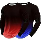 Long Sleeve Shirts for Men Crew Neck Casual Workout Tee Shirt Gradient Color Fashion Tops 2 to 5 Pack