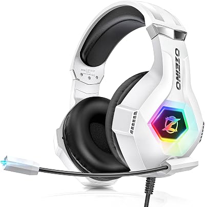 Ozeino Gaming Headset PS5 PS4 PC RGB Light 50mm Drivers White