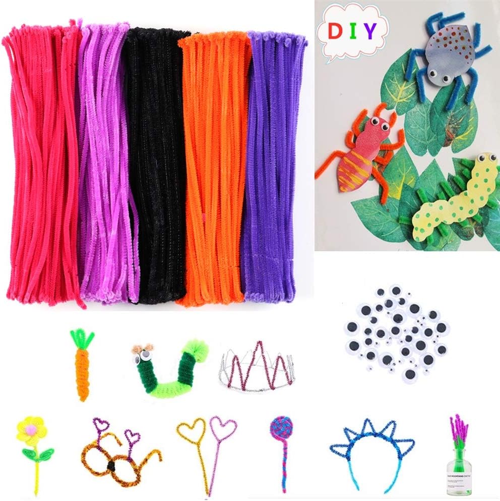 Creativity Craft Chenille Pipe Cleaners - 700 Pcs 5 Colors DIY Art and Crafts Creative Projects and Decorations for Kids and Toddlers Smooth at Both Ends with 200 pcs 3 Sizes Wiggle Googly Eyes-Color1