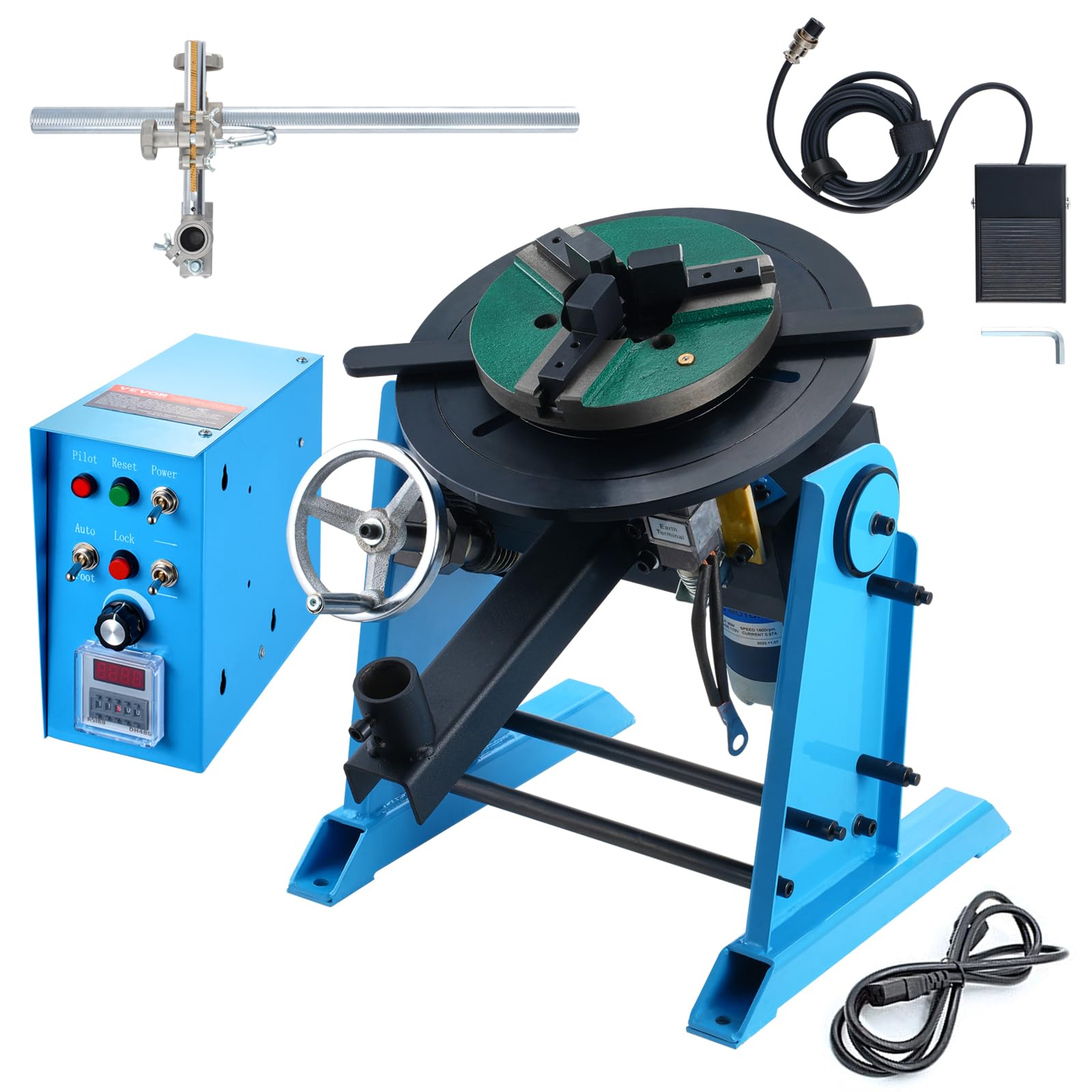 Photo 1 of VEVOR Rotary Welding Positioner 66LBS / 30KG, 0-90° Welding Positioning Turntable Table 1-12RPM 80W, with 12.4 Inch 3-Jaw Lathe Chuck Welding Torch Stand Holder for Cutting, Grinding, Assembly