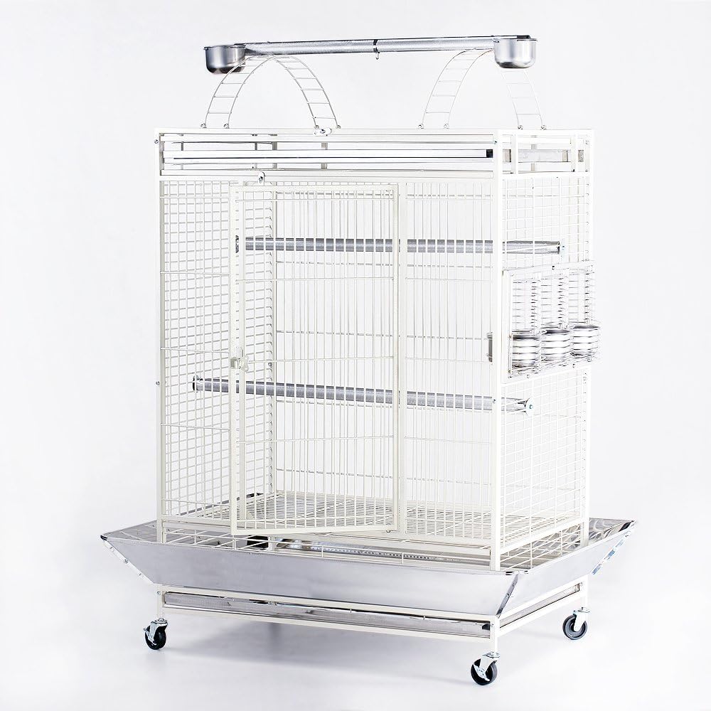 YS PETS Large 36"x 24"x 59" Play Top Bird Cage with Swivel Casters, Secure Latch, Adjustable Patented Stainless Steel Feeders, Perch, Trays for Parrot Macaw Cockatoo Amazons