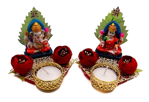 Quvyarts God Ganesh Laxmi Ganpati Lord Ganesha Laxmi Idol Diya Tealight Candle Holders for Decoration Center Table Pooja Lighting Home Decoration Diwali Navratri Dussehra Gifts