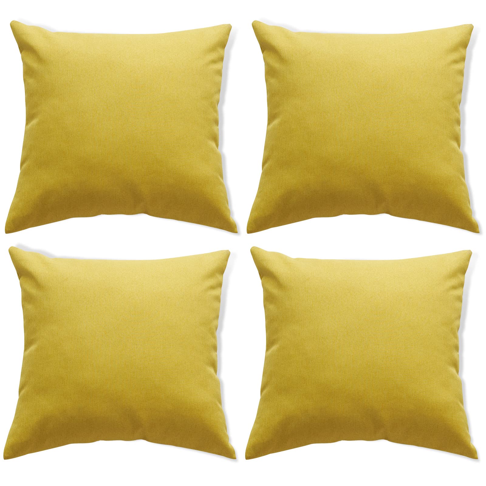 Pack of 4 Outdoor Cushion Cover,Waterproof Throw Pillow Covers,Decorative Pillow Cases Solid Polyester Farmhouse Linen Square Pillowcases for Patio Balcony Couch Sofa Garden 18x18 Inch,Yellow