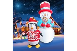 VOCADE 6FT Inflatable Christmas Snowman Decorations Blow Up Penguin Lollipop Outdoor Xmas Decor Inflate Cute Santa with LED Light for Indoor Outside Yard Garden Lawn Porch Patio Holiday Party