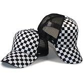 Xuan Sun Black and White Checked Baseball Cap Unisex Fashion Hat Outdoor Trucker Hat for Men Women