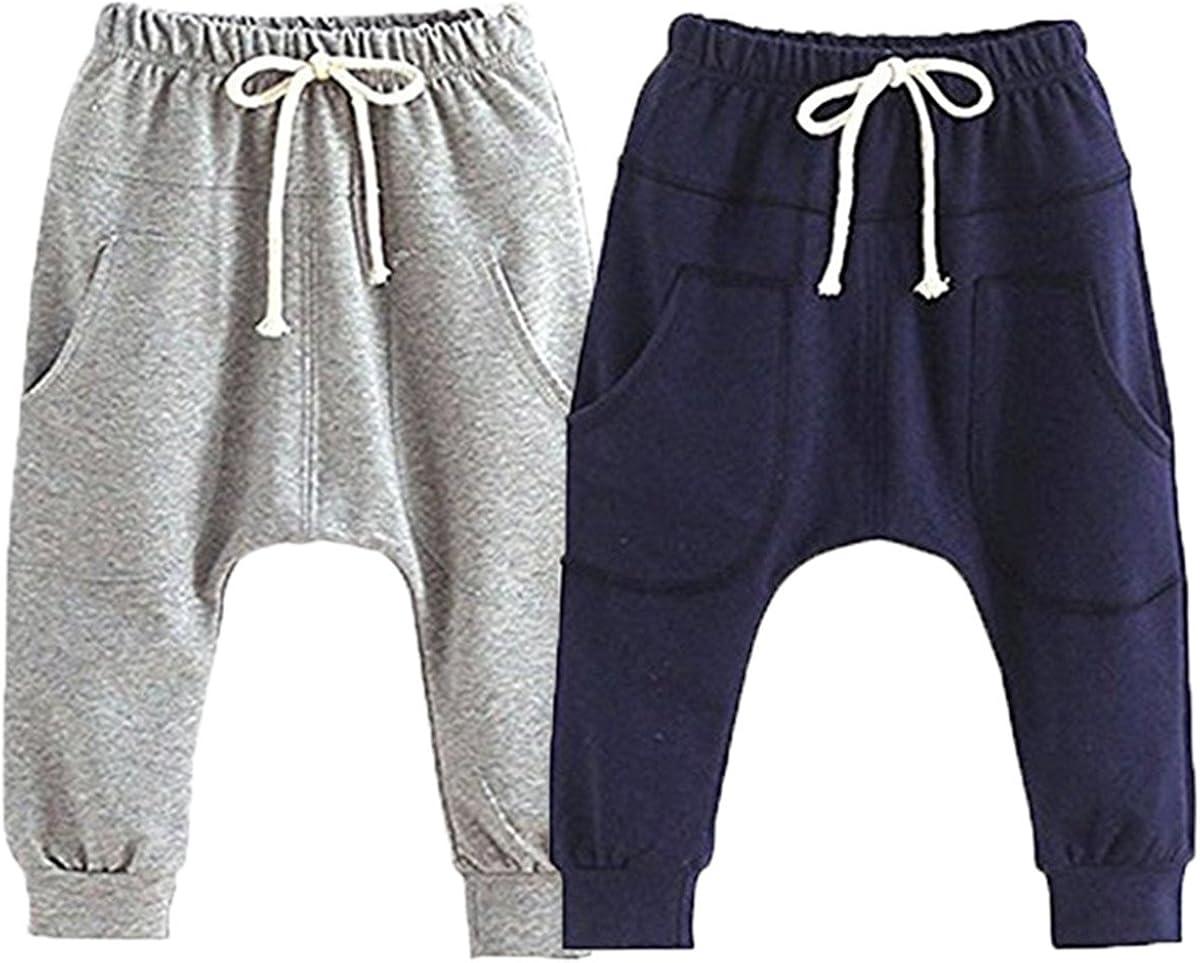 REWANGOING 2 Pack of Little Baby Boys Girls Cotton Hiphop Harem Pants Infant Sport Jogger: Clothing
