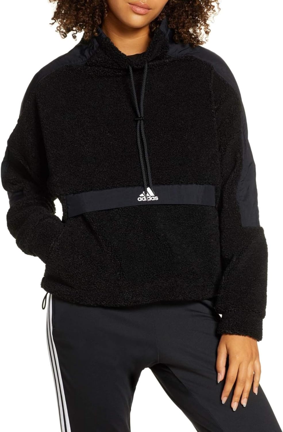 adidas Women's High-Neck Pullover Polar Fleece Sweater, Black XL: Clothing