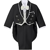 Dressy Daisy Baby Boy Classic Tuxedo Suit 5 Pcs Set Formal Dress Wear Wedding Outfit with Gold Jacquard Vest, Black/White