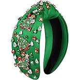 YAHPERN Christmas Headband for Women Christmas Accessories Xmas Bow Tree Snowflake Knotted Headbands Crystal Top Knot Headband