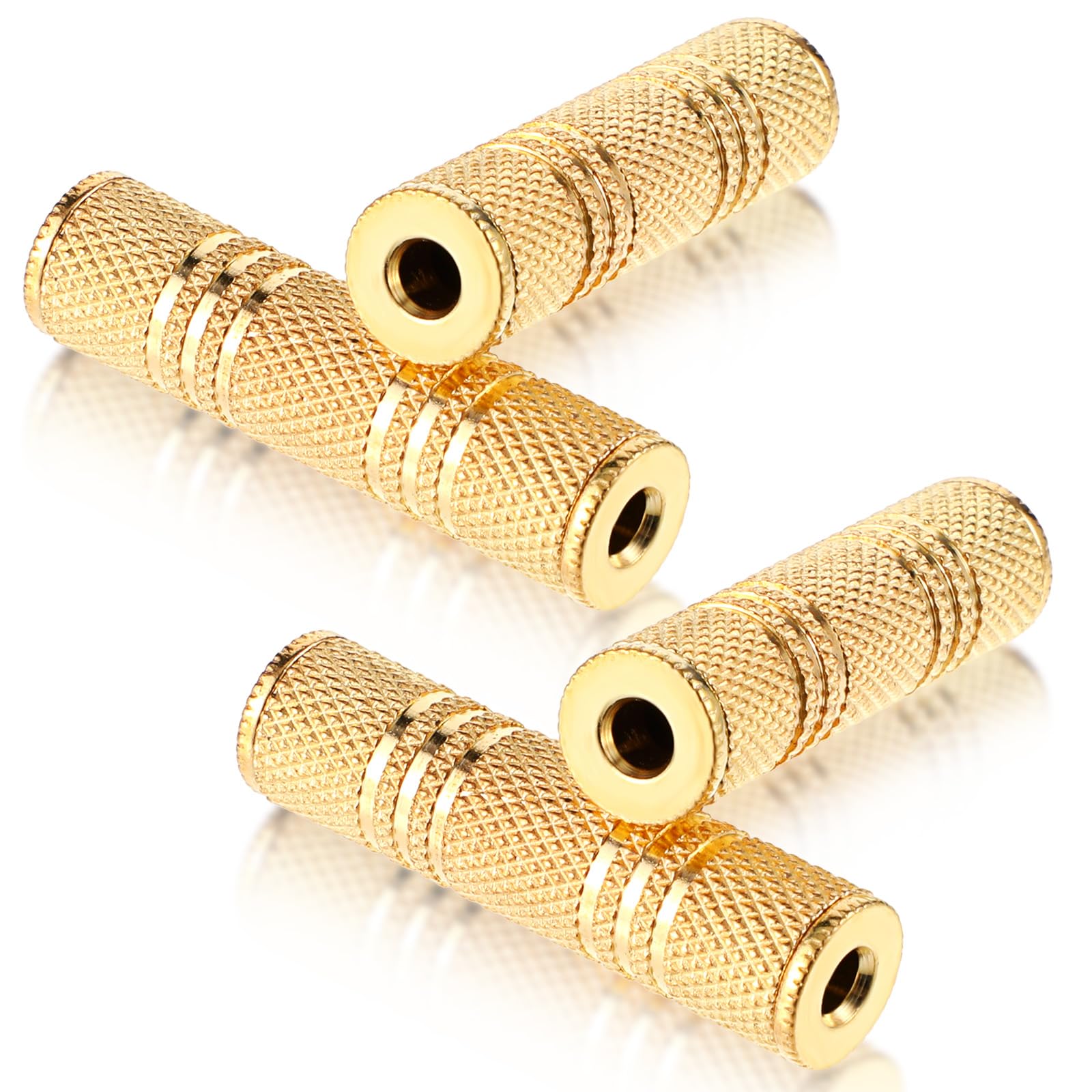 Photo 1 of Yolev 4 Pcs 3.5mm Female to Female Aux Adapter, Gold Zinc Alloy Headphone Jack Adapter, Plug and Play Audio Connector for Car/Home Devices