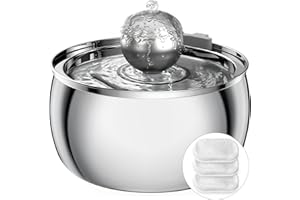 Tomxcute Cat Water Fountain, 4.0L/135oz Stainless Steel Pet Fountain Dog Drinking Dispenser Cat Feeding & Watering Supplies,Cat Ball Toy with 3 Replacement Filters Suitable for Multiple Pets